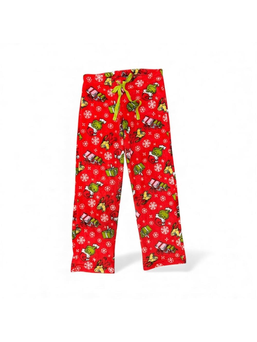 (C301) Dr. Seuss The Grinch Pajama Pants Sleepwear Bottom Red Snowflakes XS